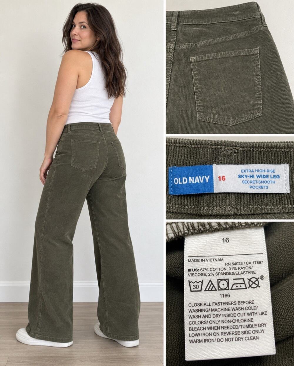Barrel Relaxed Fit Old Navy Extra High Rise Wide Leg Corduroy Pants Sz 16 Green